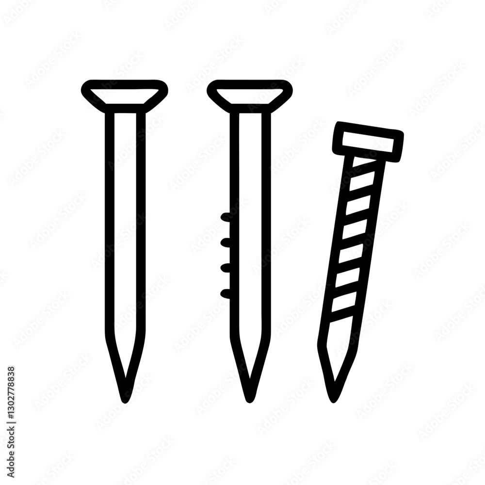 Poster collection of various nails and screws in vector format for construction and diy projects