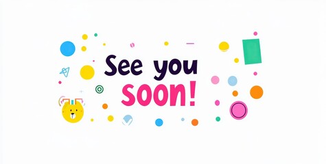 see you soon text in bright colors on white background