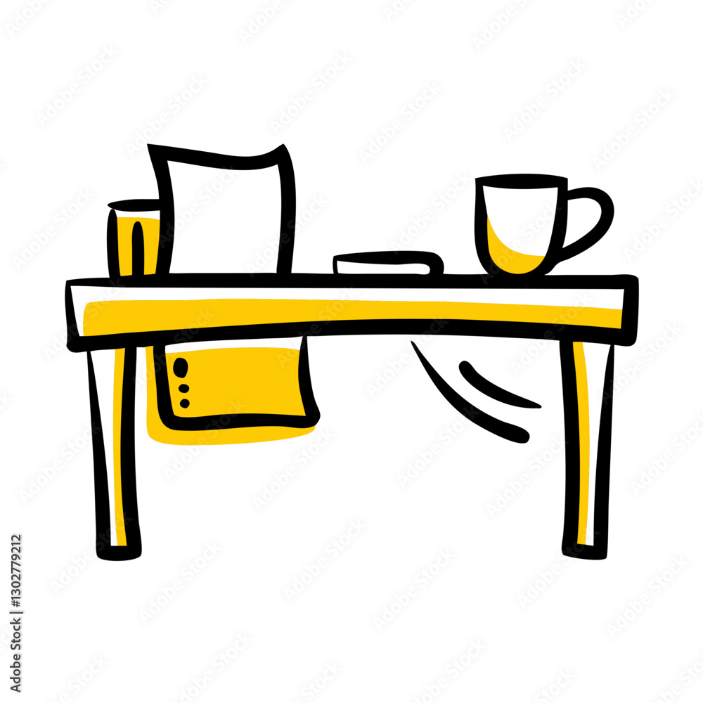 Poster creative representation of a modern office desk setup with essential items for productivity, designe