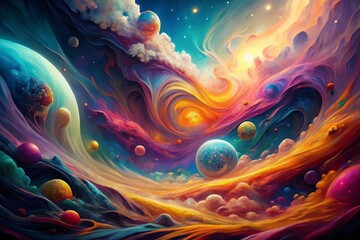 Surreal Abstract Paint Stains: Ethereal Color Explosions in a Dreamlike Landscape