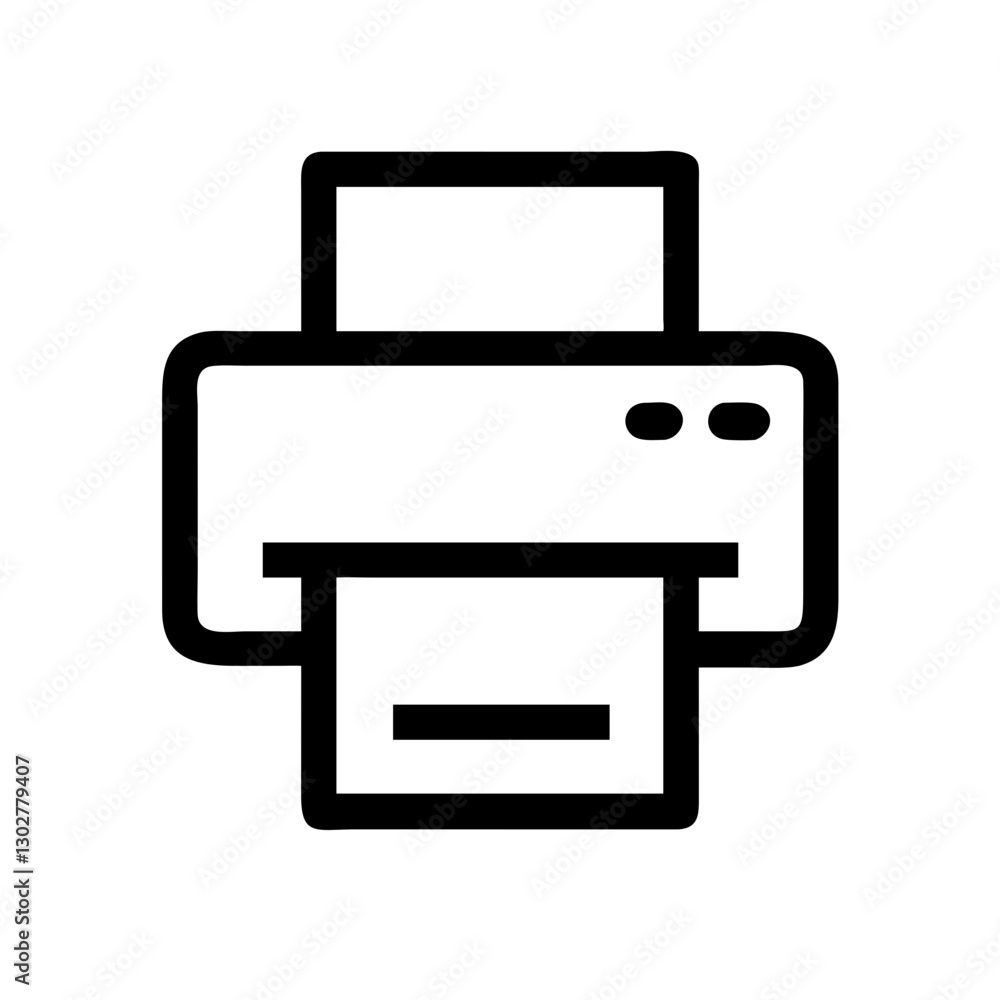Poster simple black and white vector icon of a printer illustrating printing process in a minimalistic styl