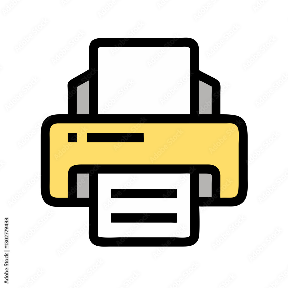 Poster yellow printer icon with paper output designed in a vector style, suitable for use in technology-rel