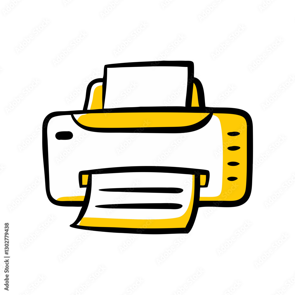 Poster vector icon featuring a printer with a piece of paper being printed out, designed in a simple and mo