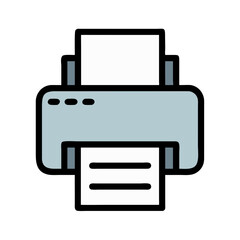 Printer icon with paper being printed depicting digital to physical document transfer in a modern workspace setting