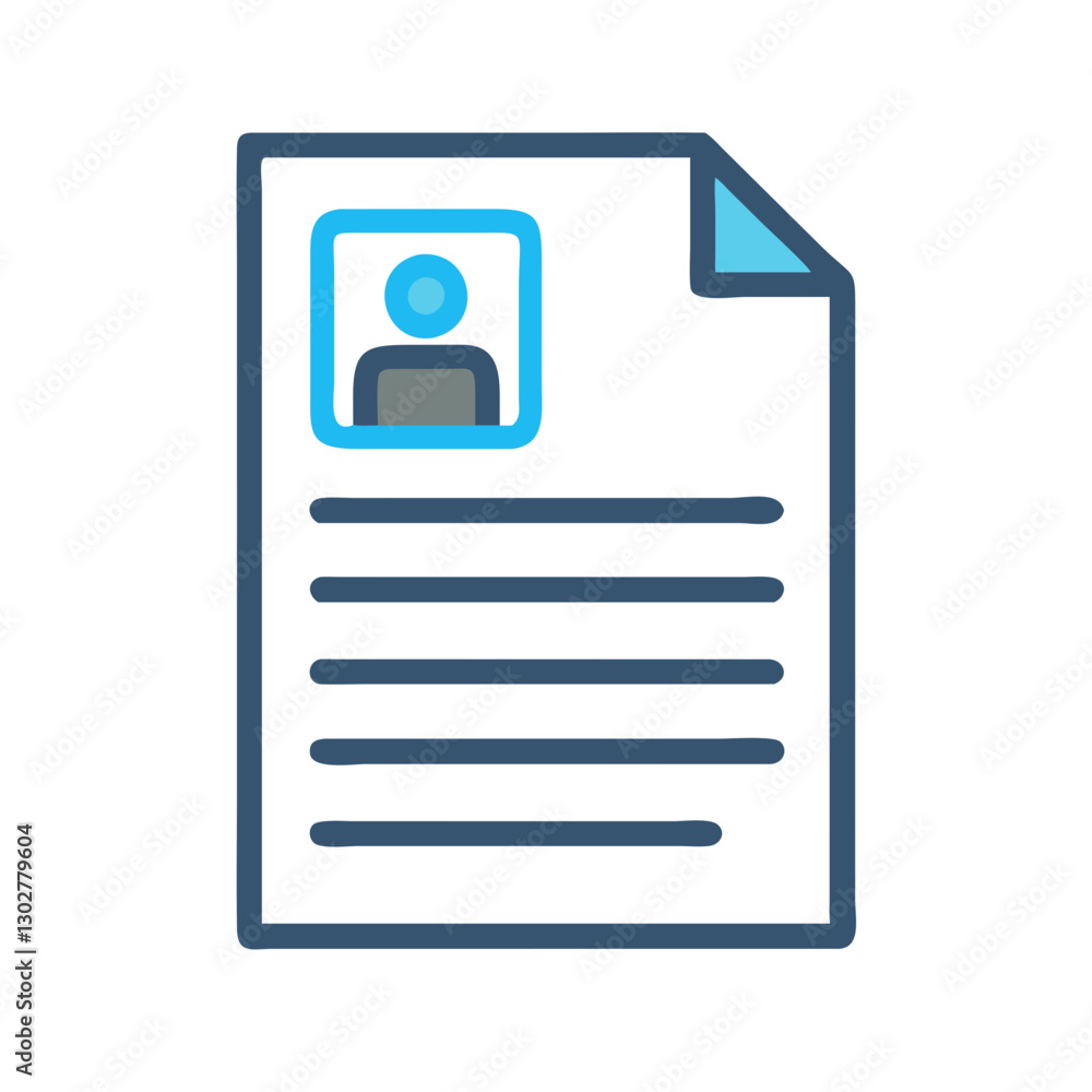 Poster vector icon representing a resume document with a profile image, showcasing key details for job appl
