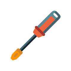 Screwdriver vector icon design showcasing a flathead tool with a red and orange handle, perfect for construction and repair activities