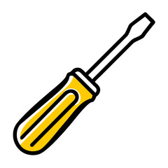 Screwdriver vector icon showcasing a yellow handle and a flat tip, commonly used in various repair and assembly tasks across multiple settings