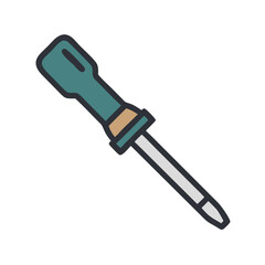 Vector icon of a screwdriver with a green handle and metal blade illustrating a common tool used in various repair activities