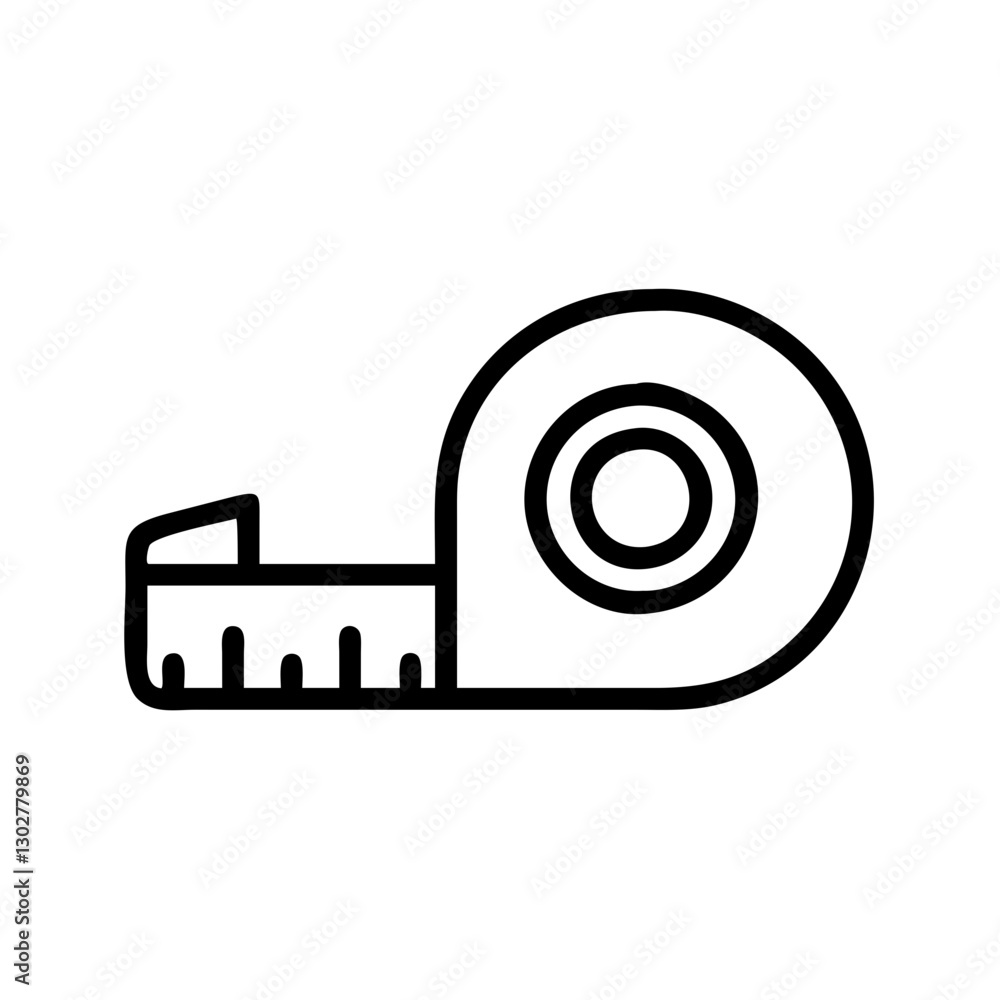 Poster vector icon of a tape measure showcasing its retractable feature and precise measurement capabilitie
