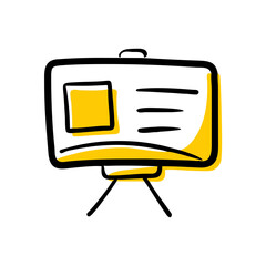 Simple vector icon of a presentation board with a yellow highlight showcasing an example slide for effective communication in meetings or lectures