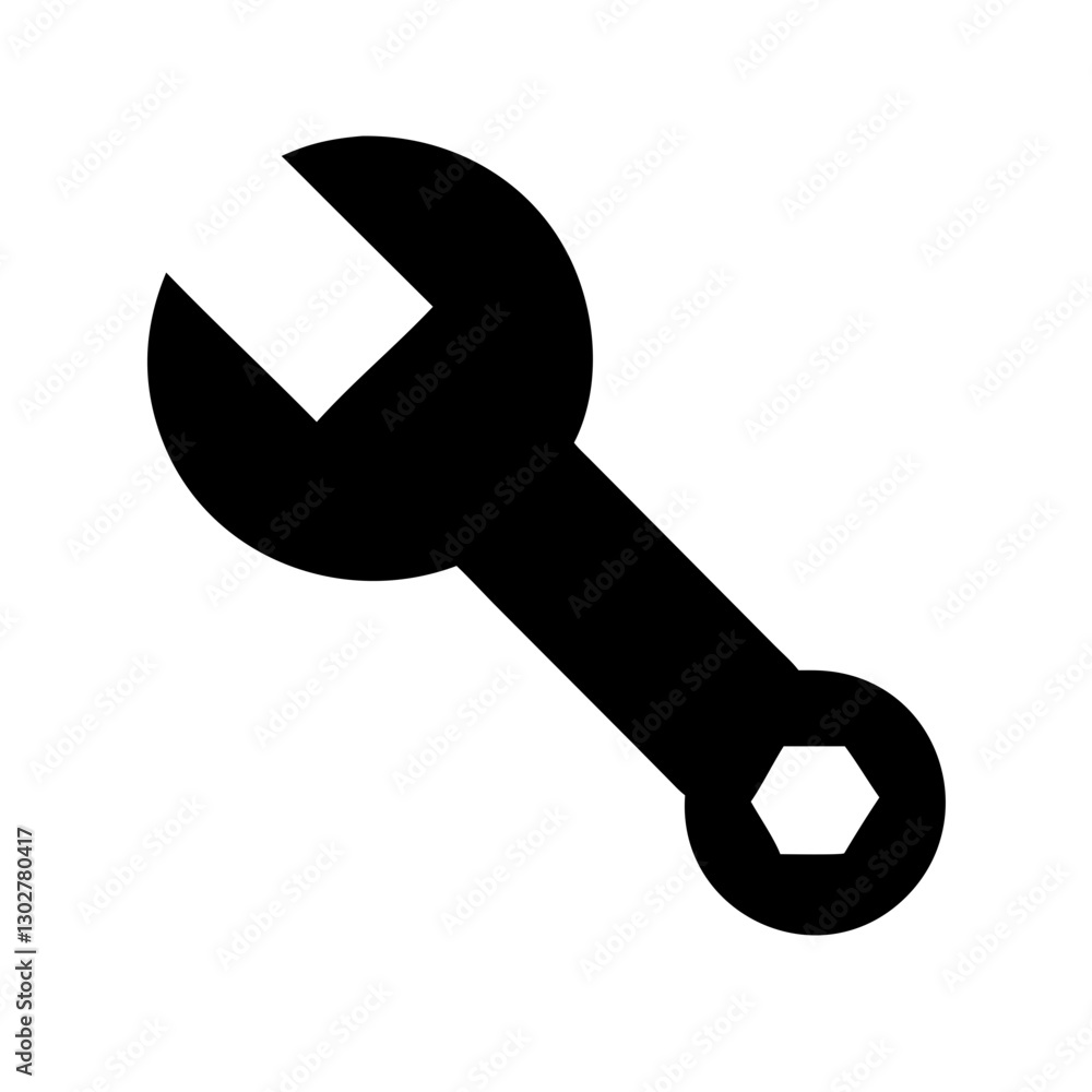 Poster vector icon of a wrench tool representing construction and repair activities in a simple and clear d