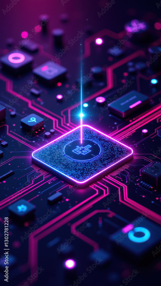 Aufkleber a futuristic digital illustration of a circuit board with glowing components, symbolizing cloud comp