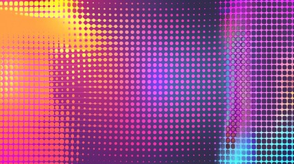 An abstract pattern of pink, yellow, and blue dots and squares.