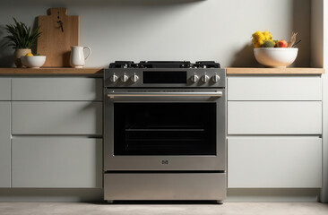 Fototapeta premium Modern kitchen design featuring stainless steel oven and minimalist decor for home inspiration