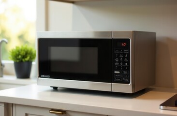 Obraz premium Contemporary kitchen microwave appliance setup for modern interior design