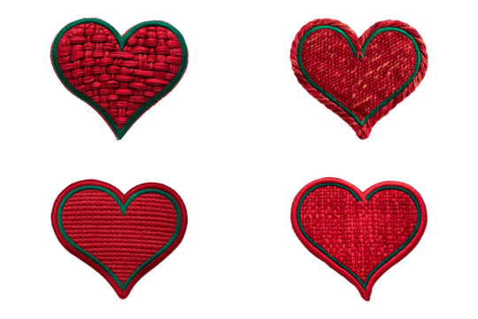 Textured Red Heart with Green Outline on White Background