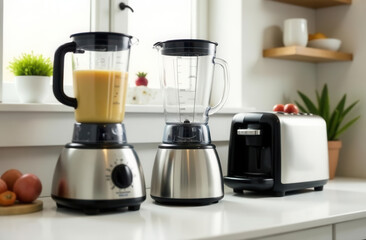 Modern kitchen counter with blender and toaster setup for home appliances design