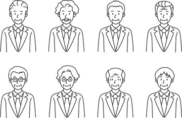 スーツを着た中年男性のセット　線画