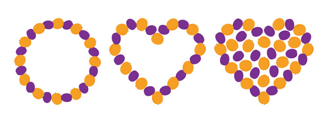 Plums and Apricots Fill and Outline heart shape and circle Copy space Template and Background Set 3