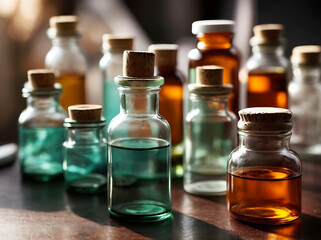 A Set of Colorful Essential Oil Bottles