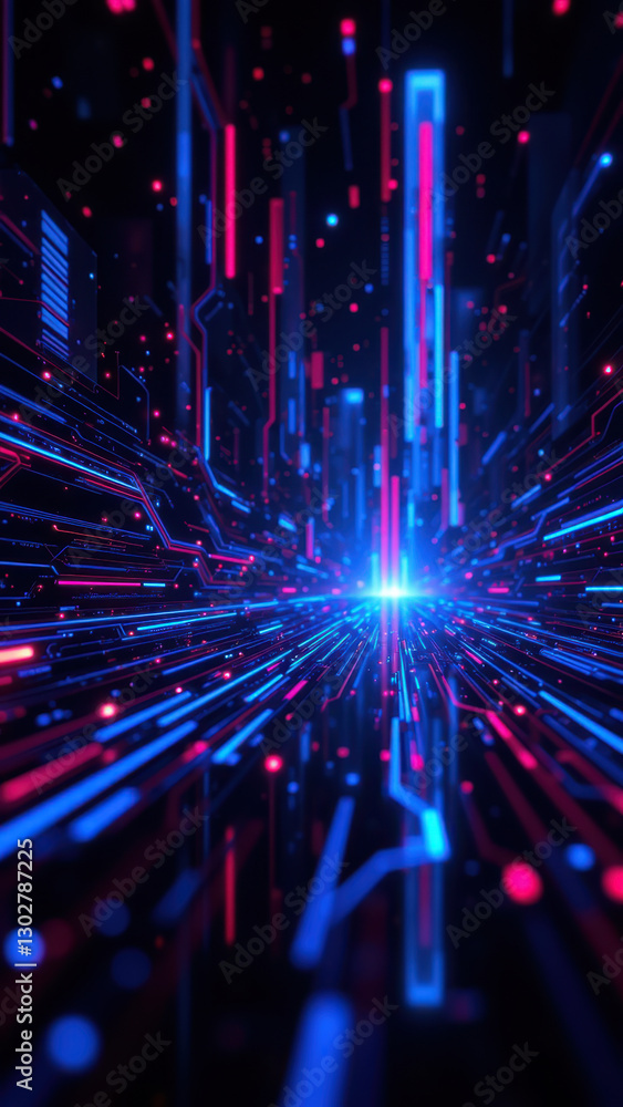 Poster futuristic digital data network with vibrant colors of blue and pink. represents technology, data fl