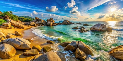 Vietnam's China Beach: Pacific Ocean rocks, pebble shores, and captivating coastal views.
