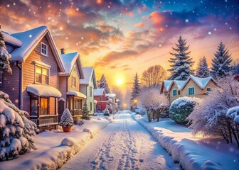 Surreal Winter Snowfall on Quaint Suburban Street
