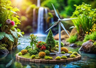 Sustainable Energy Ecosystem: Wind Turbine & Green Technology Stock Photo