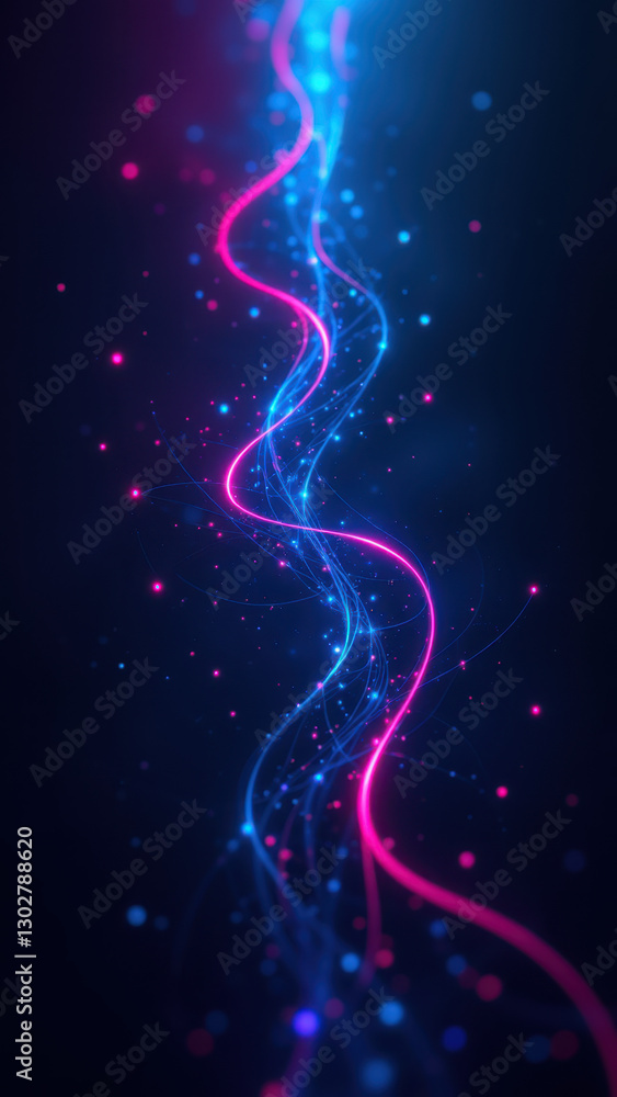 Poster a digital illustration of a vibrant flow of light, reminiscent of cloud computing and software devel