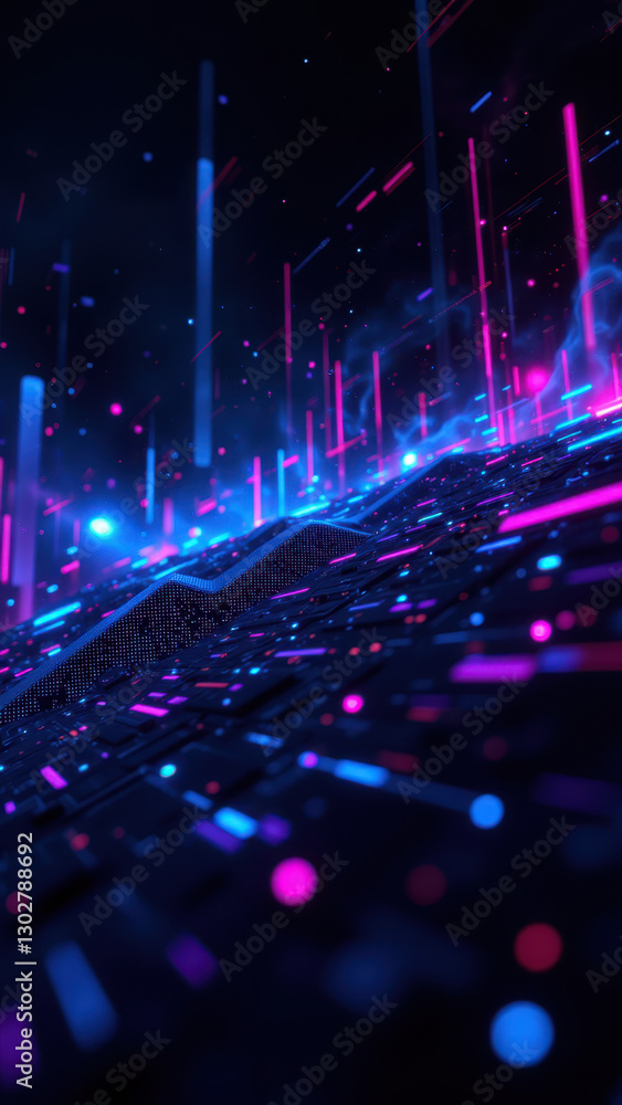 Poster digital abstract art with vibrant colors and a grid-like pattern, symbolizing ci/cd, docker, kuberne