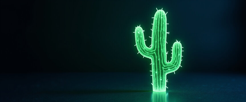 Desktop Wallpaper. Glowing Cactus in Dark Background - Powered by Adobe