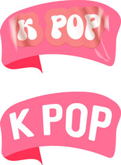 K-pop pink emblem pink sticker isolated on white. Korean pop music sticker, tag, retro label, banner, ribbon, label png