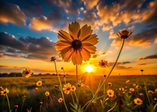 Texas Tickseed Silhouette - Coreopsis basalis Wildflower Sunset