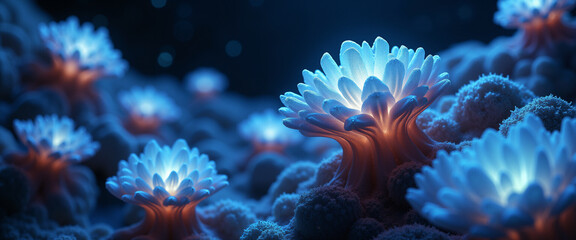 Desktop Wallpaper. Glowing Coral Field in Ocean Depths