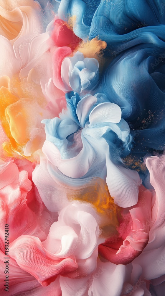 Poster a vibrant abstract painting with dynamic splashes of color.