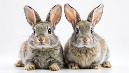 Fototapeta premium Two Gray Rabbits Isolated on White Background - Studio Shot