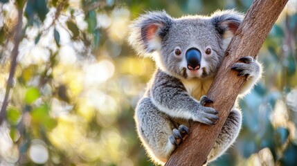Fototapeta premium Adorable Koala Sitting on a Tree Branch in Natural Environment