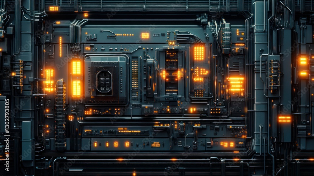 Poster futuristic technology background featuring glowing circuits and intricate patterns in a dark setting