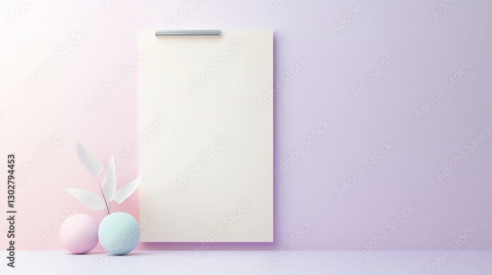 Poster minimalist pastel-themed mockup with clipboard and decorative elements on a soft gradient background