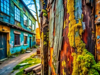 Naklejka premium Urban Decay: Weathered Wooden Texture Background, Tree Bark, Grunge Cityscape