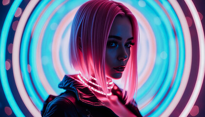 Futuristic Portrait with Neon Lights