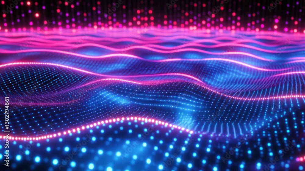 Poster vibrant abstract digital waves in pink and blue, creating a mesmerizing visual effect