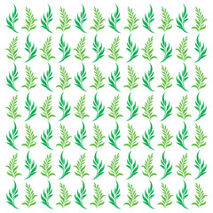 Fototapeta premium Green Leaves Seamless Pattern Vector, Botanical Design with Natural Elements, Isolated on White Background for Decorative Use