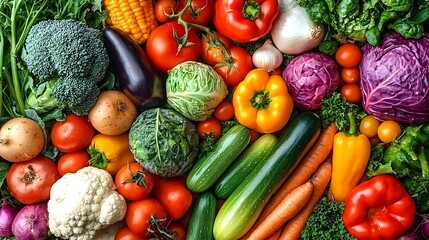 Vibrant assortment of fresh, healthy vegetables arranged together on a natural surface background