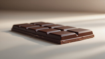 Dark chocolate bar placed on a neutral surface, capturing its rich texture and smooth finish. A perfect shot for gourmet branding and chocolate lovers