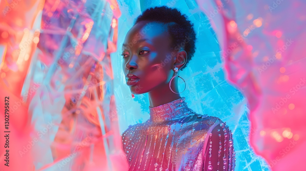 Aufkleber a vibrant ice rink fashion editorial where glowing ice patterns and radiant models in sleek outfits 