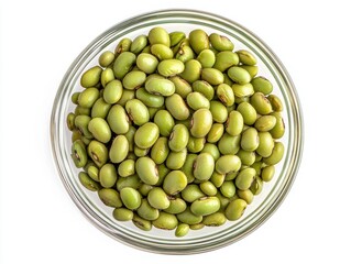 Fresh Edamame in a Natural Dish: Top View of a Japanese Snack on White Background