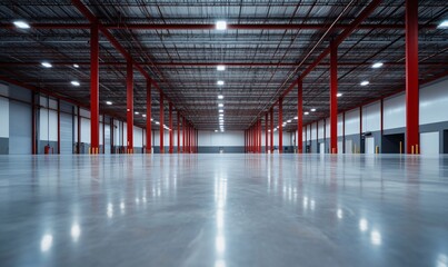 Fototapeta premium Empty warehouse interior, modern, spacious, industrial