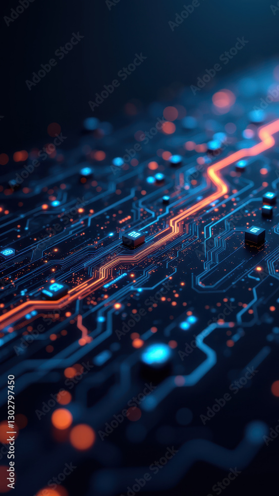 Aufkleber digital representation of a ci/cd pipeline with glowing orange code running on blue infrastructure.