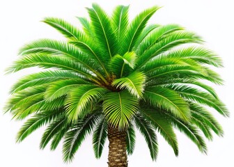 Vibrant Green Palm Tree Isolated on White, Tropical Summer Holiday Background Image